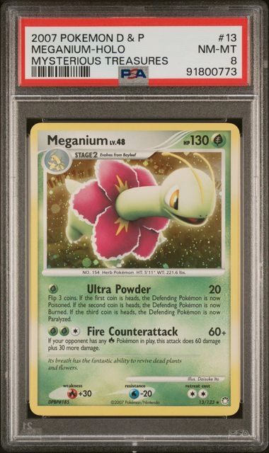 Meganium holo 13/123, PSA 8 | Mysterious Treasures 