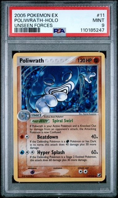Poliwrath Holo 11/115, PSA 9 | Unseen Forces 