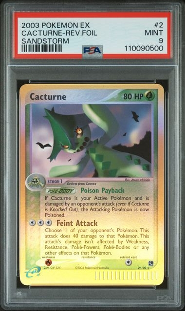 Cacturne reverse holo 2/100, PSA 9 | Sandstorm 